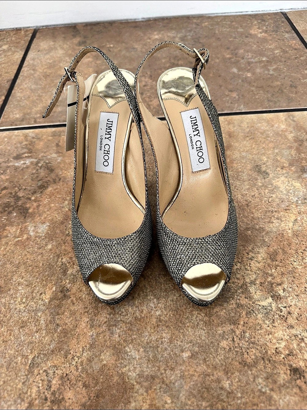 Jimmy Choo Light Bronze Slingback Heel Peep Toe Slingback Heels EU 36